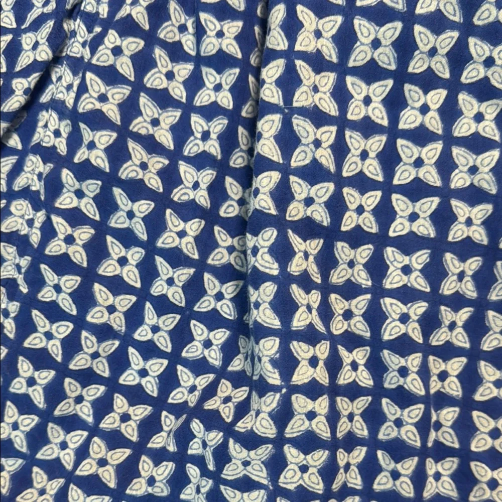 ZEN ETHIC Women's Pistil V Neck A Line Blue White Block Print Patterned Dress L - Picture 14 of 16